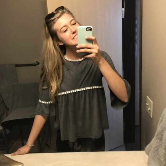 Dot Crochet Trim Curved Hem Top - Picture 5 of 5